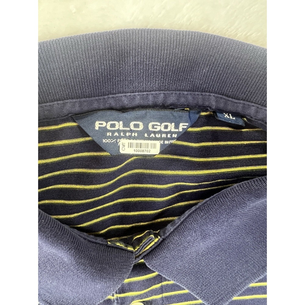 Polo Golf Ralph Lauren Shirt 100% Pima Cotton Men's XL Blue Yellow Stripes Logo - Picture 3 of 7